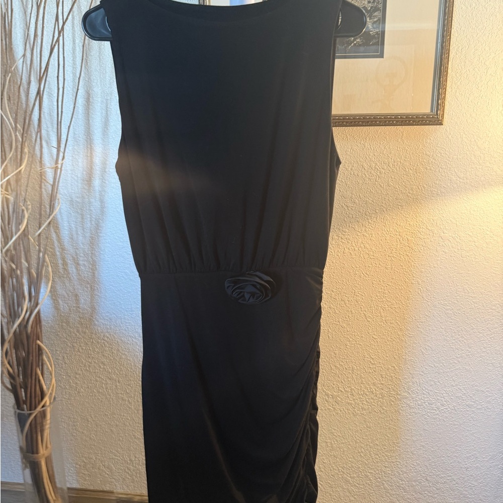 OGL Black Midi Dress with Rosette Detail